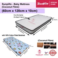 Sunpillo Baby Cot Mattress (Tilam Baby) - 60cm x 120cm (Fibre) + Fitted Bedsheet (HA435/HA453/HA437/