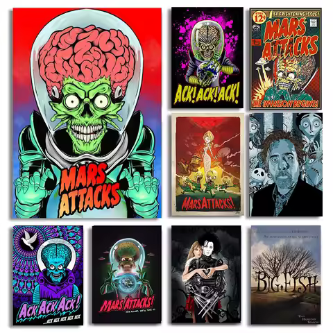 Classic Tim Burton Movie Poster Mars Attacks! Canvas Painting Wall Art Pictures for Coffee House Bar