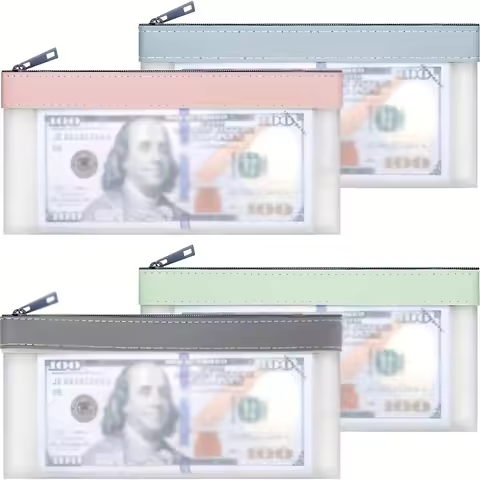 2/4 Pcs Money Pouch, 7.7x3.7 Inch Zippered Money Pouch for Cash, Bank Bags, Money Clips, Coins, Bill