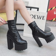 Pleated Martin Boots Women Spring Autumn Thick Heel Catwalk Performance Waterproof Platform Thick-So