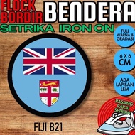 :::::::] IRON-ON Emblem Badge Patch IRON-ON Flock FLAG EMBROIDERY Country - FIJI [B21] Round Circle 