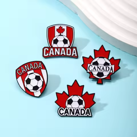 4 PCS Canadian Soccer Theme brooch, Soccer Cleats Red Maple Leaf MVP Pattern Shoe Accessories Holida