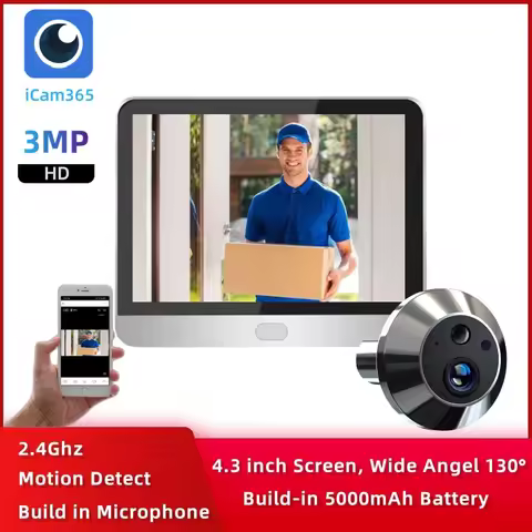 iCam365 3MP Outdoor House WiFi Peephole Video Door Camera Security one-way Audio Night Vision HD Vid