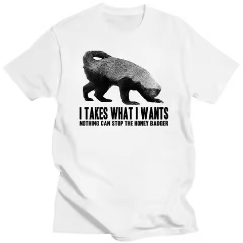 Black t shirt for male summer brand tee-shirt Honey Badger Speaks White T-Shirt - T-Shirt White teen