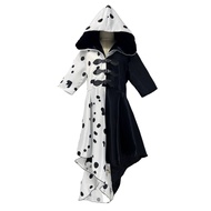 Kids Girls Cruella Deville Costume Black Dalmatian Dress Girls Halloween Cosplay Party Dress Up 6-12