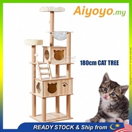 Wooden Cat Tree Scratcher Tower Mainan Kucing Rumah Kucing Cat Toy Playhouse Pet Kitten Condo Bed Scratching Climbing Jumping Post Hammock