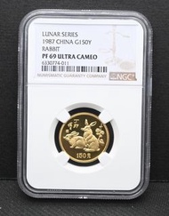 1987年中國生肖兔年8克金幣  6330774-011  NGC PF69UC