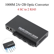1Pcs 1000M Optic Media Converter 4 SC to 2 RJ45 Gigabit Fiber Optical Transceiver 2A+2B Ports 1310nm