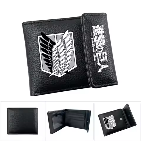 Attack on Titan Anime Character PU Leather Printed Black Snap Wallet, Erwin Smith and Eren Yeager St