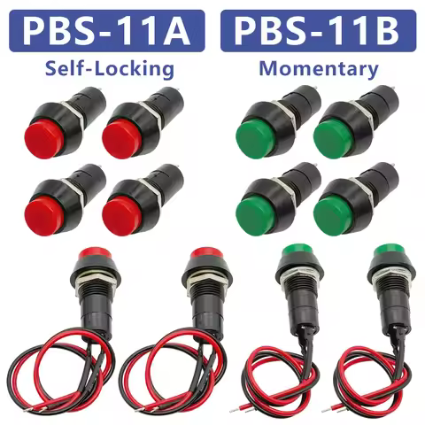 5Pcs 12mm Self-locking / Self-reset Plastic Push Button Switch Latching Switchs Momentary PBS-11A PB