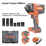 HUAQI 21V 1000Nm Brushless Cordless Impact Wrench 1/2" Electric Wrench Heavy Duty HQ-WD1000