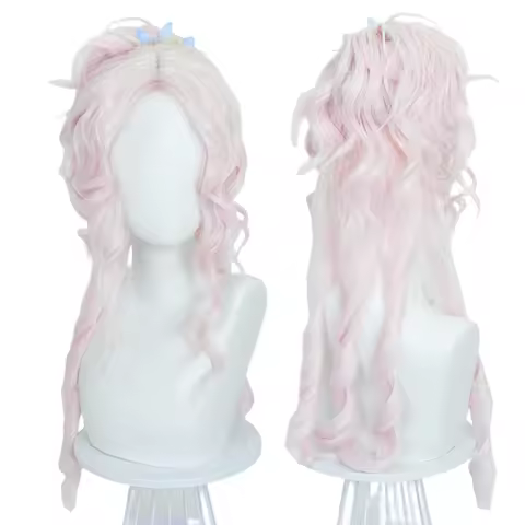 Enid Sinclair Cosplay Wig Pink Curly Hair Hairpins Half Ponytail Wigs For Women Girls Men Halloween 