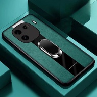 Plexiglass PU Leather Phone Case For Vivo IQOO 12 Pro Magnetic Metal Ring Stand Holder Shockproof So