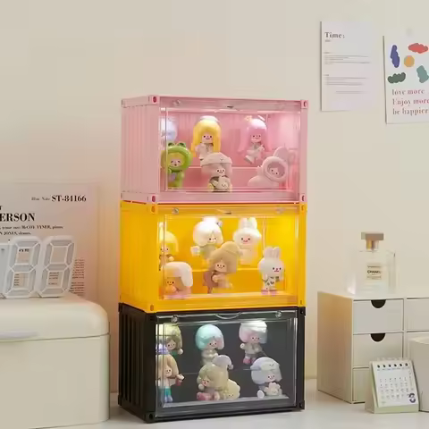 Clear Acrylic Display Case for Action Figures Dustproof Storage Box with without Light Stackable 23.