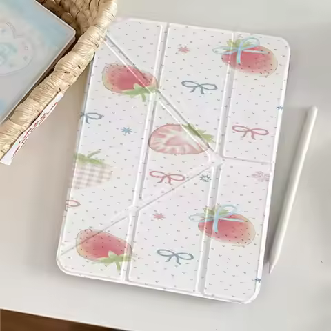 Cute Strawberry Bow Tablet Case With Pencil Holder For Samsung Tab A9/A11 8.7 A8 10.5/S6 Lite 10.4in
