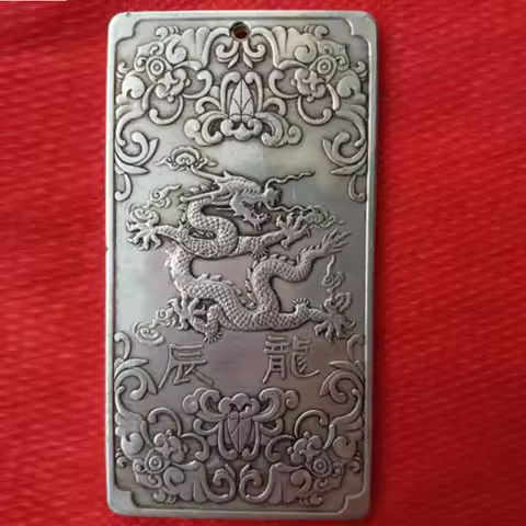 Delicate Old Chinese "12 Zodiac - Dragon" Tibet Silver Bullion thanka amulet 136g