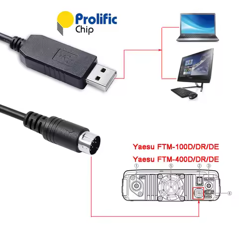 Yaesu Interface SCU-20 PC Connection Cable PL2303GT USB to Mini Din 10 Pin for Yaesu FTM-100D/DE/DR 