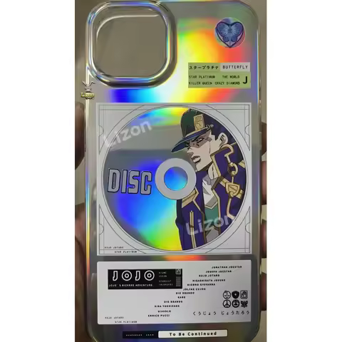 CyJoJo's Bizarre Adventure Cosplay Laser Phone Case Kujo Jolyne Jotaro Platinum Star Disc Print Anim