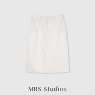 MRS Studios ตุรกีนําเข้า ORTA เดนิม กระโปรงทรงดินสอ ความยาวปานกลางขาตรงแยกกลับ ดีไซน์ สไตล์การเดินทา