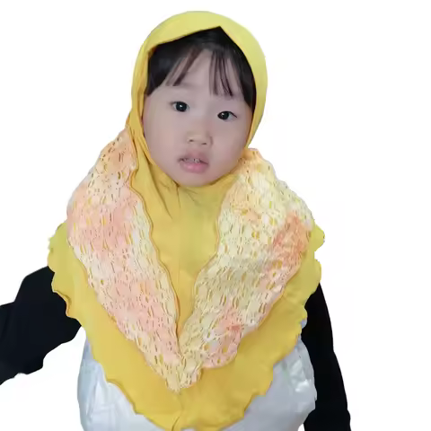 Muslim Lace Hijab for Girls Two Layers Hijab Scarf for Children 3-7Years Old