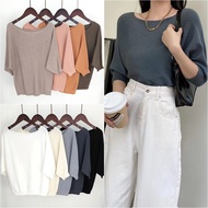 AQ Cheap Clothes Taiwan Seller 9 Colors Flat Neck Three-Quarter Sleeve Knit Top Multi-Color Optional