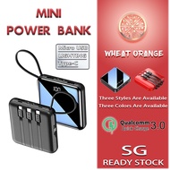 [WHERT ORANGE]4 Cables Mini Powerbank Portable Fast Charging Digital Display PowerBank Charger Dual USB External Battery