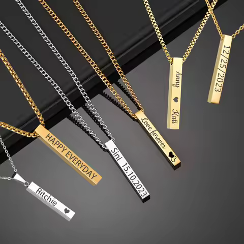 Onlyfans Engrave Name Pendant Cylinder Necklace for Women Stainless Steel Jewelry Personlized Custom