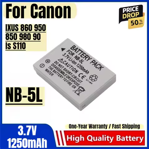 NB-5L Battery 3.7V 1250mAh Rechargeable Batteries and Charger for Canon IXUS 860 950 850 980 90 Is S