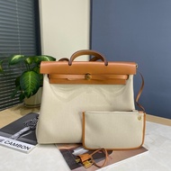 Hermes 愛馬仕 herbag39 米色帆布拼金棕金扣