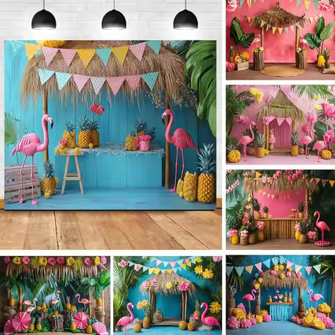 Summer Hawaii Beach Backdrop Tropical Flowers Aloha Luau Sea Surfboard Holiday Party Birthday Photog