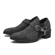 Men Casual Western Cowboy Short Boots Vintage Buckle Chain Mid Heel Shoes