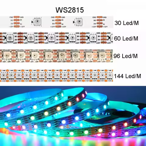 WS2815 LED Pixels Strip Light C12V SPI Individually Addressable RGB ED Dual-Signal 60/74/96/144Leds/