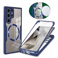 1pc Blue Luxury 360° Full Body Magnetic Transparent Acrylic Protective Case, Built-In Screen Protect