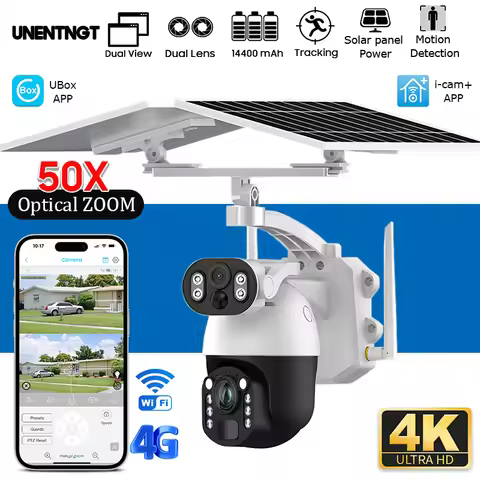 50X Optical Zoom 25W Solar Camera 4G SIM/Wifi 4K Outdoor Surveillance Dual Lens 360 PTZ Security Hum