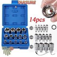 TARSURR 14PCS/Set Hexagon Socket Nut Socket, 1/4" 3/8" 1/2" E4-E24 Wrench Head Star Socket Set, Vers