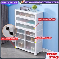 Aluminium Alloy Shoe Cabinet Storage Cabinet with Wheels &amp; Toughened Glass Door Home Multilayer Storage Cabinet Balcony Shoe Cabinet - Sunproof &amp; Waterproof &amp; Antirust