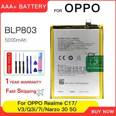 Genuine BLP803 Battery For OPPO Realme C17 Realme V3/Realme Q3i/Realme 7i/Realme Narzo 30 5G / Realm