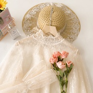 Elegant Lace Long Sleeve Sun Protection Top สําหรับผู้หญิงโปร่งใสตาข่ายชุดชั้นในกึ่งสูงผ้าไนลอนสไตล์