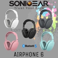 Headset SonicGear AirPhone 6 Bluetooth Headphone Wireless with Microphone Full Bass Clear For Online Gaming | Up to 10 Hours PlayTime