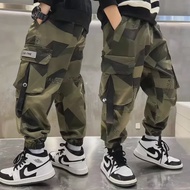 Trendy Brand Boys Camouflage Spring Autumn Cargo Pants 2024 New Style Medium to Large Children Versa