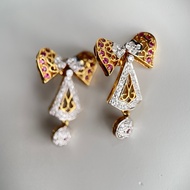 14k gold earring with natural Ruby and Natural diamond Cluster Drop Earring