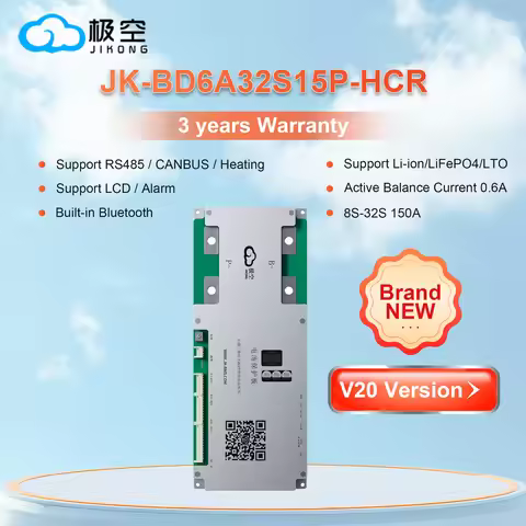 JIKONG V20 BMS 8S-32S 150A BT RS485 CAN 24V/48V/72V/96V LiFePO4/Li-ion Battery Active Balancer for E