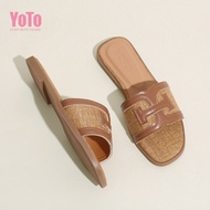 YOTO New Women's Leather Slippers And Fashionable Beach Flat Sandals Are Suitable For Ladies Women S