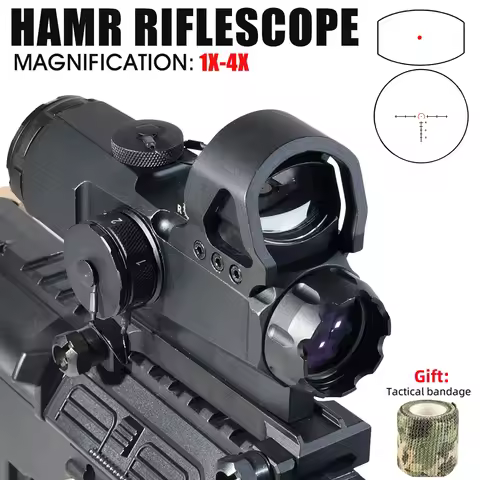 Metal HAMR Scope 4x24mm 4x Rifle Scope with 1x Red Dot Optic Sight for Tactical Airsoft Collimator H