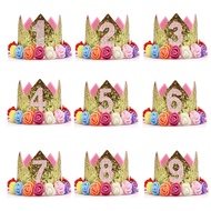 Kids Birthday Party Supplies Golden Sequin Rainbow Flower Crown for Kids Birthday Crown Dress up