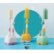 [Ready Stock] 3-in-1 Baby Bottle Silicone Brush With Base holder, BPA/BPS free, Heat resistant, Food
