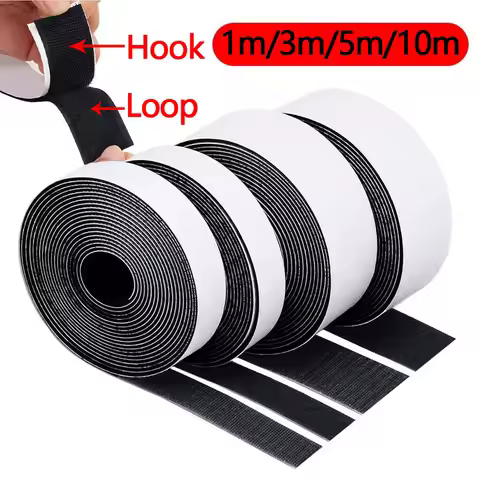 Self Adhesive Hook and Loop Tape Fastener Strips 1M 3M 5M 10M Double Sided Sticky Hook Loop Tape Bla