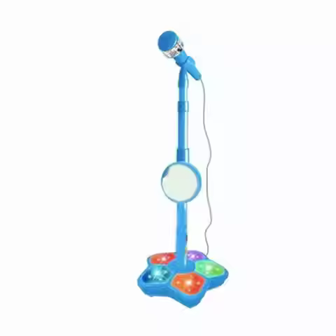 Children Microphone Built in Lights Plastic Lightweight Kid Microphone with Stand Blue Children Micr