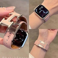[Goddess Must-Have] Suitable for iwatch11SE2 Soft Litchi Pattern H Magnetic Buckle Apple Watch9 Genu