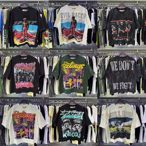 New letter Rhinestone Logo Bling BKYS T-Shirt Men Fashion Retro graffiti pattern Print loose casual 